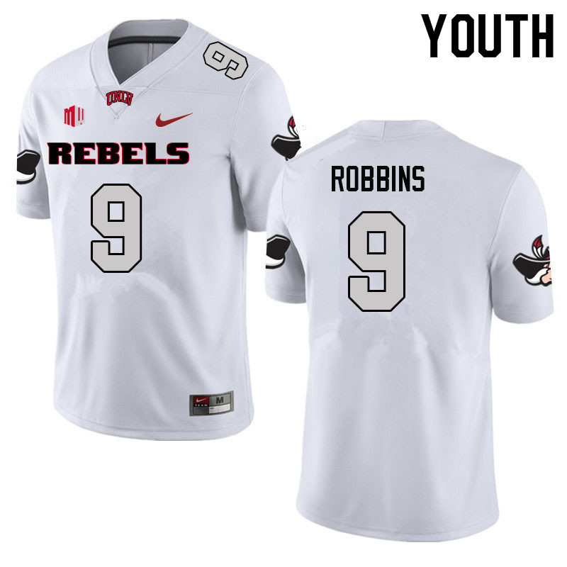 Youth #9 Aidan Robbins UNLV Rebels College Football Jerseys Sale-White - Click Image to Close
